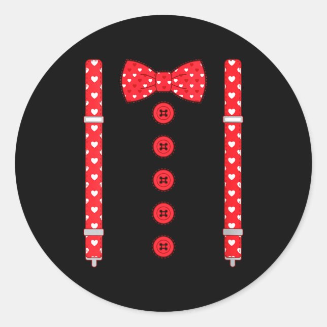 Women's Funny Hearts Bow Tie Suspenders Valentine' Runder Aufkleber (Vorderseite)