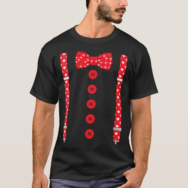 Women's Funny Hearts Bow Tie Suspenders Valentine' T-Shirt (Vorderseite)