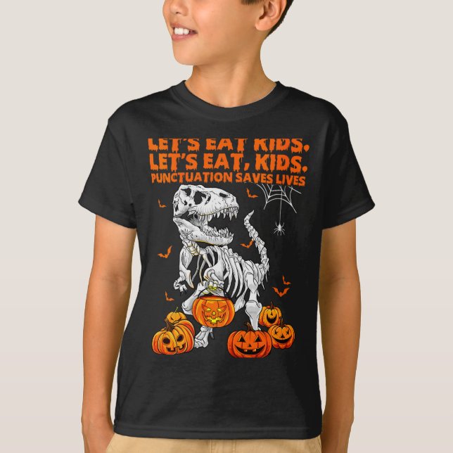 Womens Funny Let's Eat Kids Punctuation Saves Gram T-Shirt (Vorderseite)