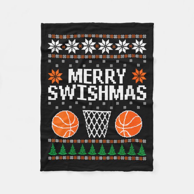 Womens Funny Merry Swishmas Xmas Basketball Ugly C Fleecedecke (Vorderseite)