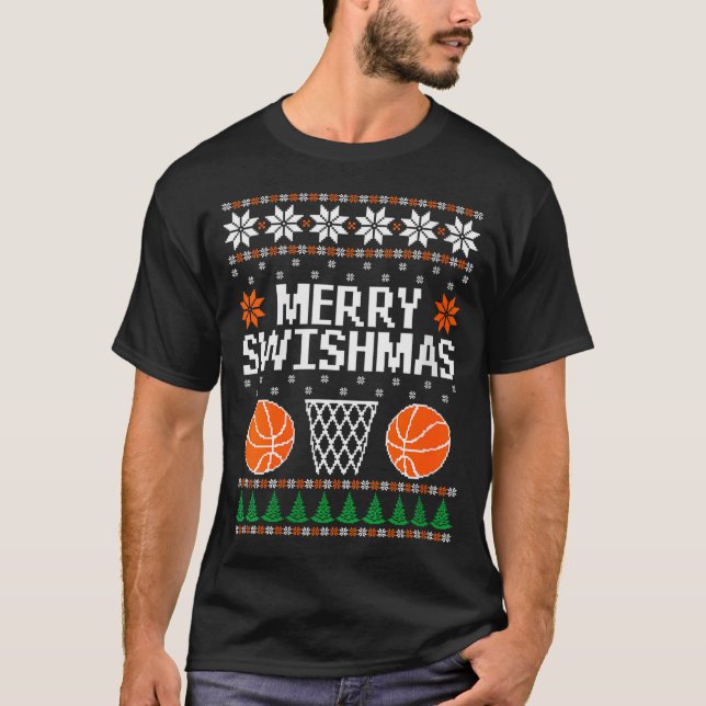 Womens Funny Merry Swishmas Xmas Basketball Ugly C T-Shirt (Vorderseite)