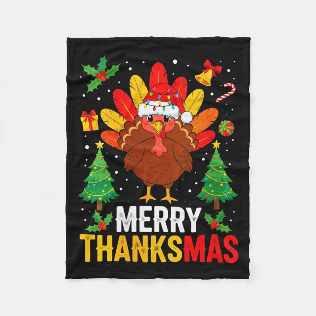 Womens Funny Merry Thanksmas Happy Thanksgiving Sa Fleecedecke (Vorderseite)