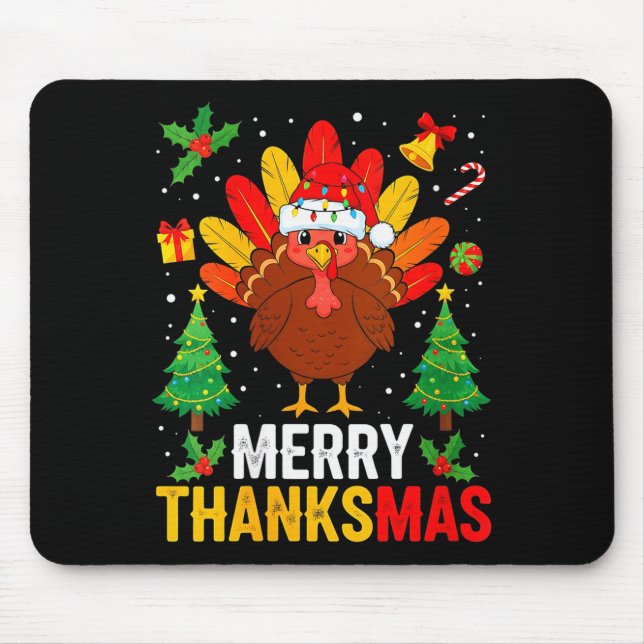 Womens Funny Merry Thanksmas Happy Thanksgiving Sa Mousepad (Vorne)