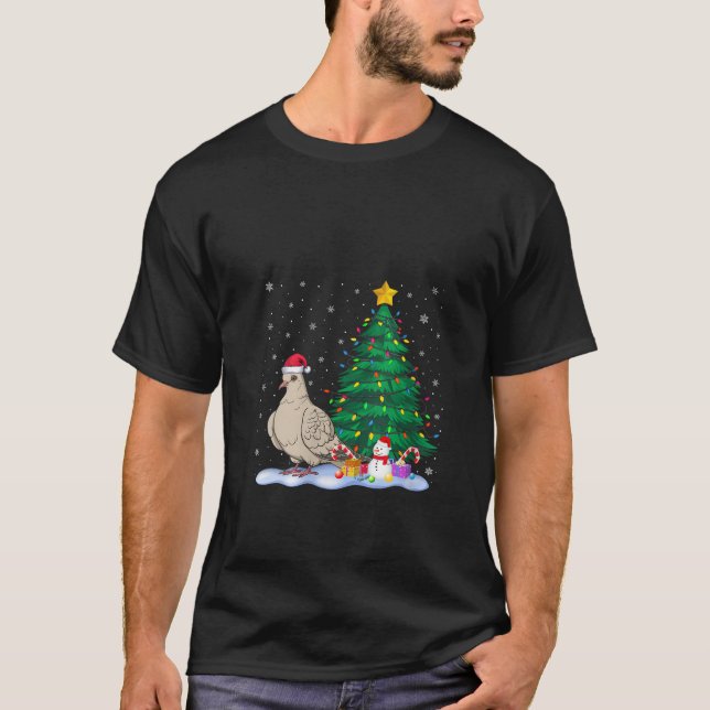 Womens Funny Mourning Dove Xmas Tree Lights Reinde T-Shirt (Vorderseite)