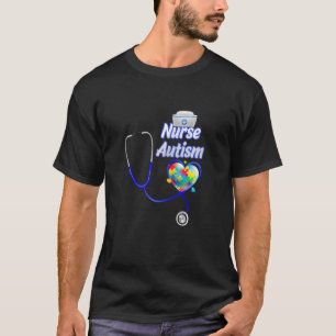 Womens Funny Nurse Autism Puzzle Stethoscope Herz T-Shirt