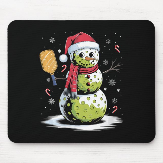 Womens Funny Pickleball Snowman Weihnachtsmannmütz Mousepad (Vorne)