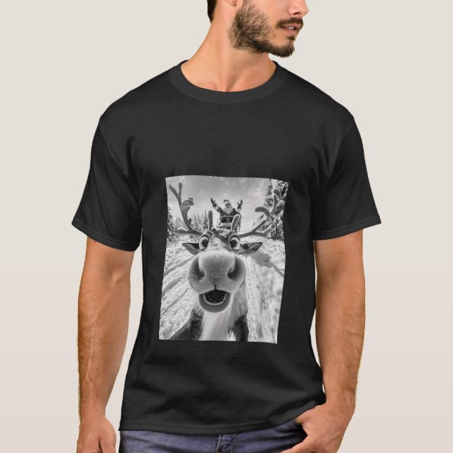 Womens Funny Reindeer Selfie Christmas / Neck T-Shirt (Vorderseite)