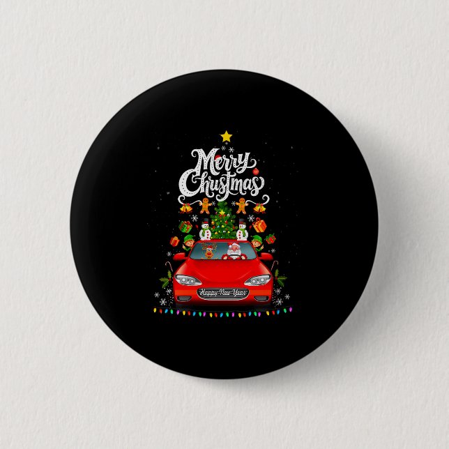 Womens Funny Santa Driving Wagon Red Truck Christm Button (Vorderseite)