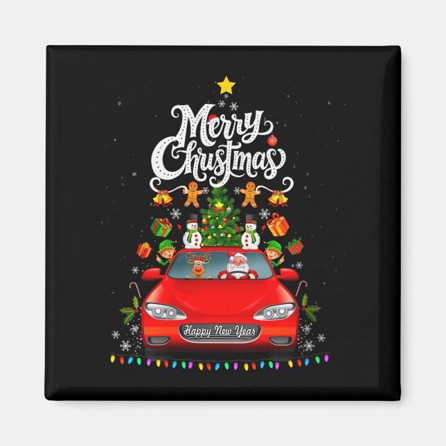 Womens Funny Santa Driving Wagon Red Truck Christm Magnet (Vorne)
