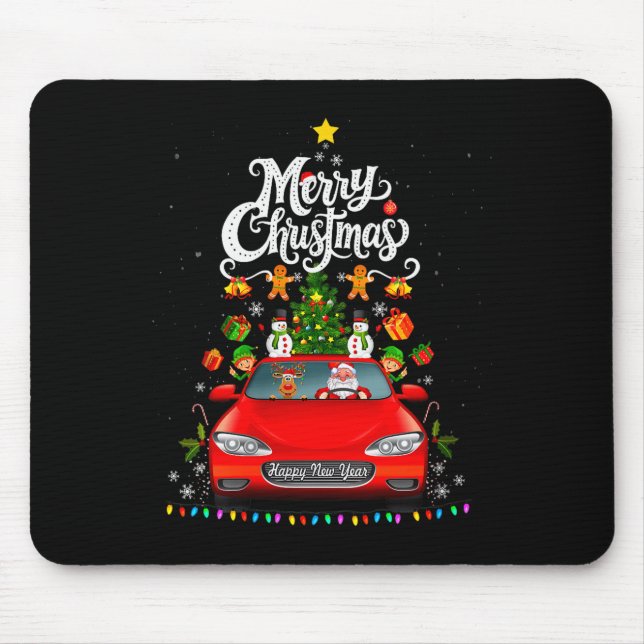Womens Funny Santa Driving Wagon Red Truck Christm Mousepad (Vorne)
