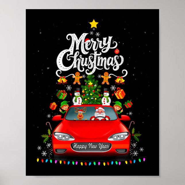 Womens Funny Santa Driving Wagon Red Truck Christm Poster (Vorne)