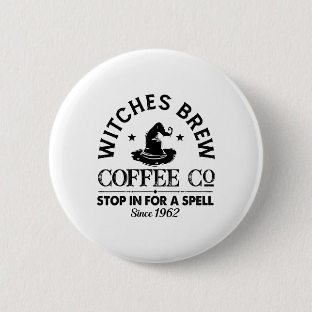 Womens Funny Witch Hexen Brew Coffee Hallowe Button (Vorderseite)