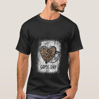 Womens Game Day With Leopard Heart Football Lovers T-Shirt