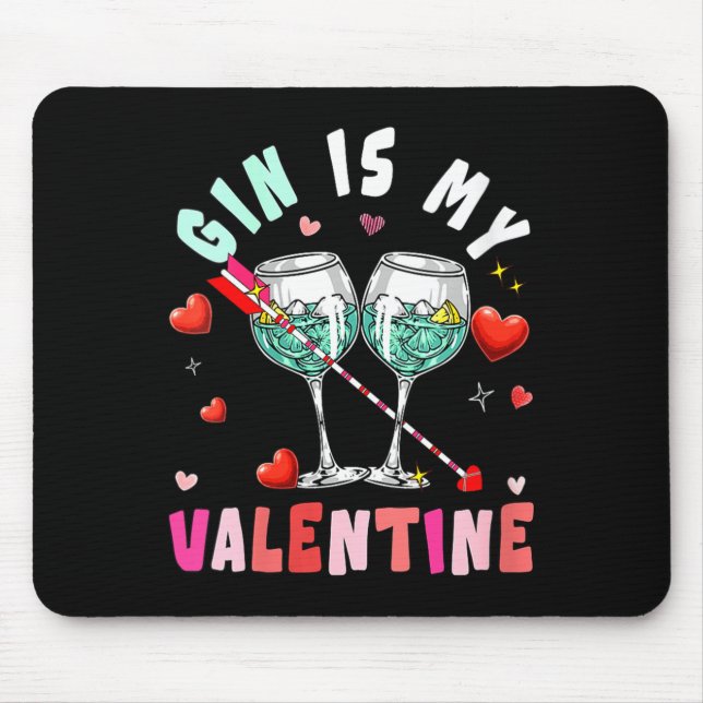 Women's Gin Is My Valentine Hearts Matching Drinke Mousepad (Vorne)