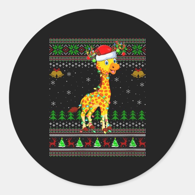 Womens Giraffe Ugly Christmas Sweaters Holiday San Runder Aufkleber (Vorderseite)