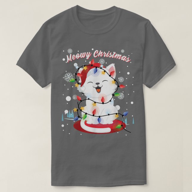 Womens Girls Cat Christmas Lights Kitty Portrait S T-Shirt (Design vorne)