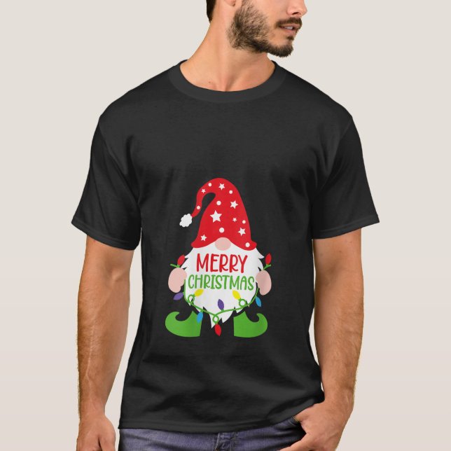 Womens Gnome Merry Christmas Lights Xmas Matching  T-Shirt (Vorderseite)