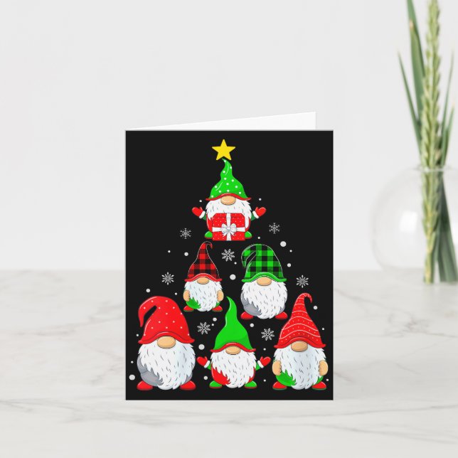 Womens Gnomes Christmas Tree Pajamas Funny Gnome H Karte (Vorderseite)