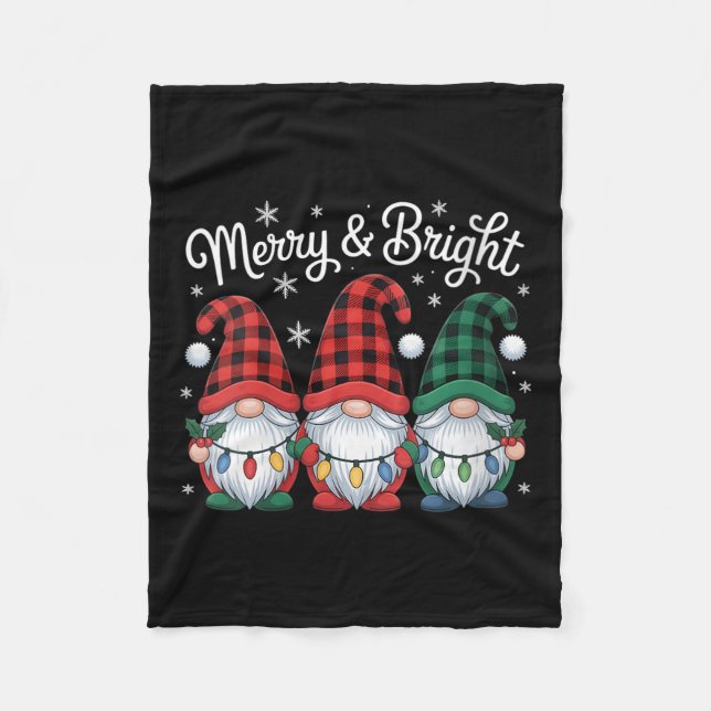 Womens Gnomes Merry And Bright Christmas Lights Bu Fleecedecke (Vorderseite)