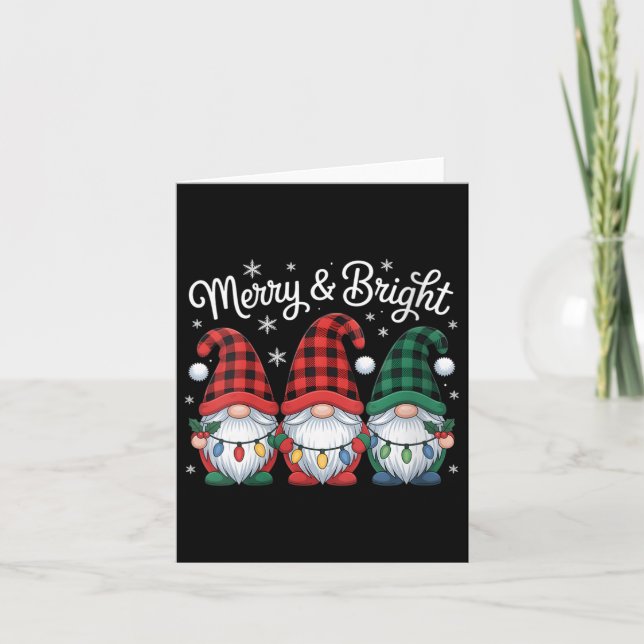 Womens Gnomes Merry And Bright Christmas Lights Bu Karte (Vorderseite)