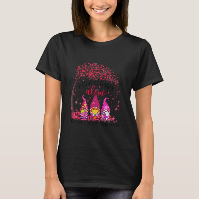 Womens Gnomes Nobody Fights Alone Breast Cancer T-Shirt (Vorderseite)