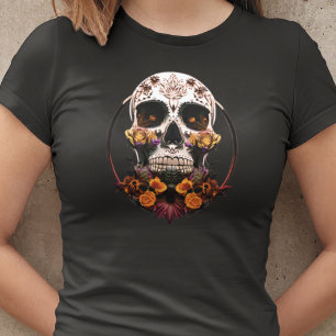 Womens Golden Marigold Sugar Skull Mexikanischer S T-Shirt
