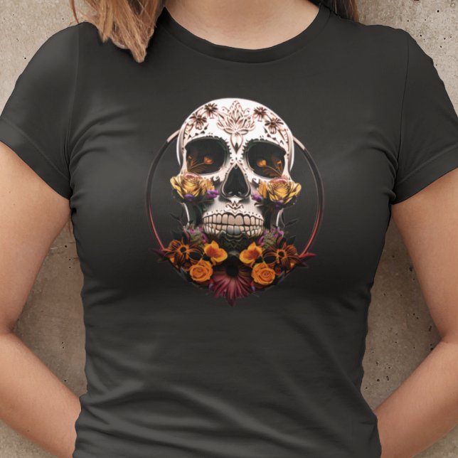 Womens Golden Marigold Sugar Skull Mexikanischer S T-Shirt (Von Creator hochgeladen)