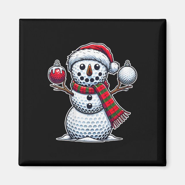 Womens Golf Ball Snowman Funny Frohe Weihnachten T Magnet (Vorne)