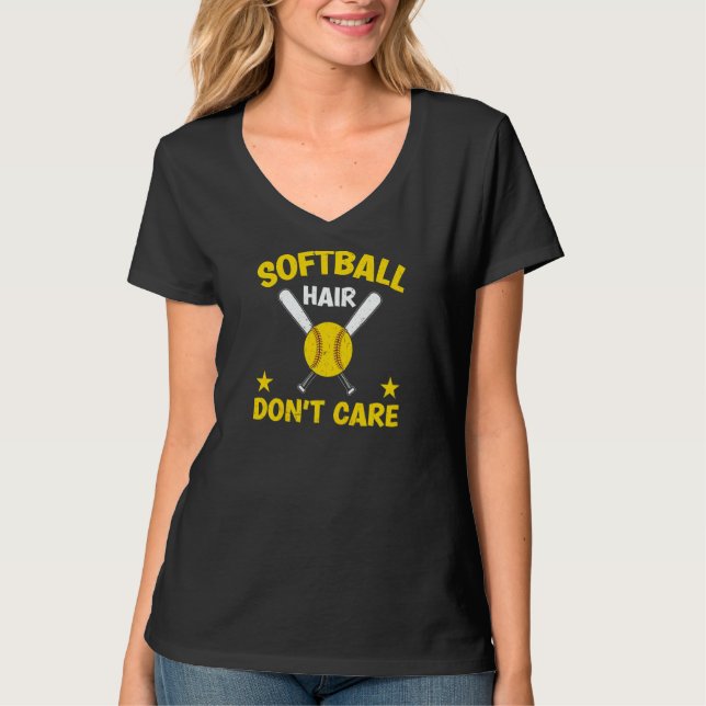 Womens Graphic Softball Player Softball Hair Don't T-Shirt (Vorderseite)