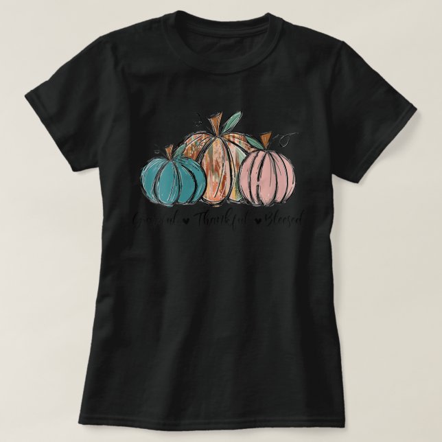 Womens Grateful Thankful Blessed Pumpkin Fall Than T-Shirt (Design vorne)