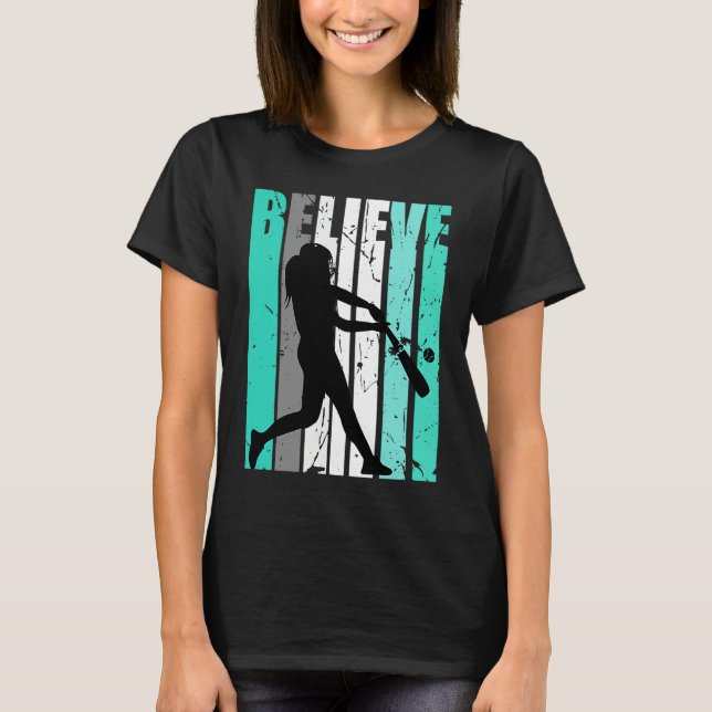 Womens Green Believe Baseball Softball Base Run Pl T-Shirt (Vorderseite)