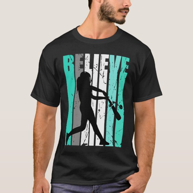 Womens Green Believe Baseball Softball Base Run Pl T-Shirt (Vorderseite)