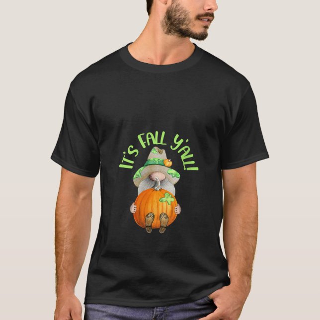 Womens Green Striped Pumpkin Gnome Fall Autumn Hal T-Shirt (Vorderseite)