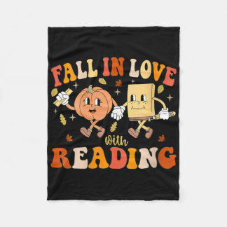 Womens Groovy Fall In Love With Reading Thanksgivi Fleecedecke