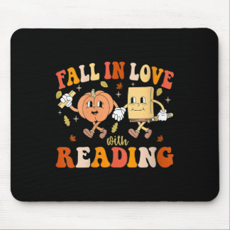 Womens Groovy Fall In Love With Reading Thanksgivi Mousepad