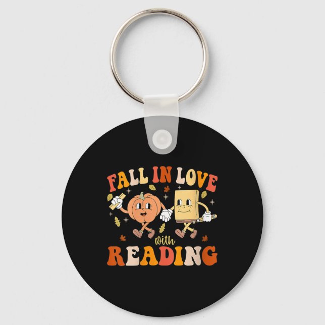 Womens Groovy Fall In Love With Reading Thanksgivi Schlüsselanhänger (Vorderseite)
