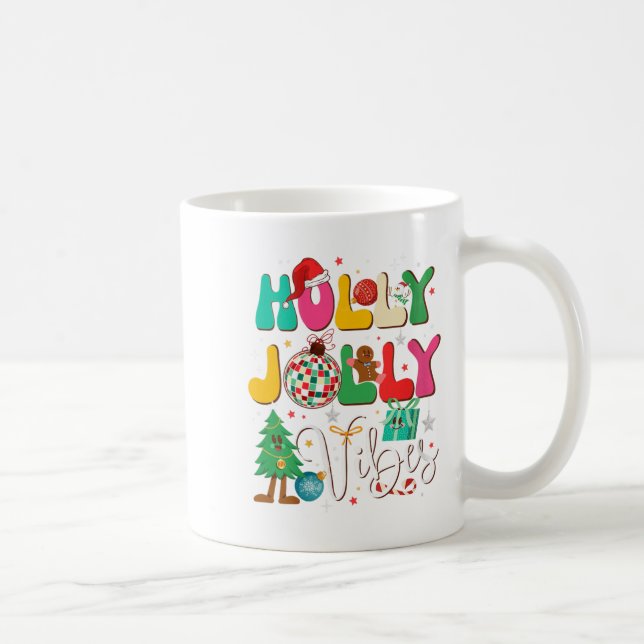 Womens Groovy Holly Xmas Jolly Christmas Vibes Mer Kaffeetasse (Rechts)