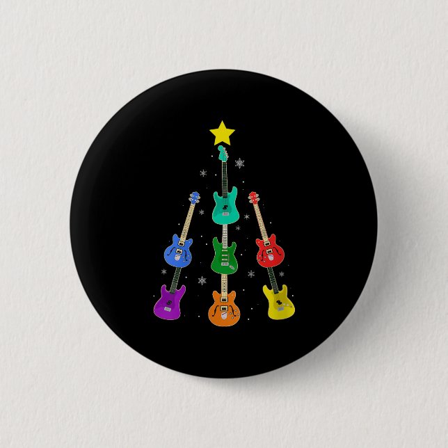 Womens Guitar Christmas Tree Musical Guitar Lovers Button (Vorderseite)