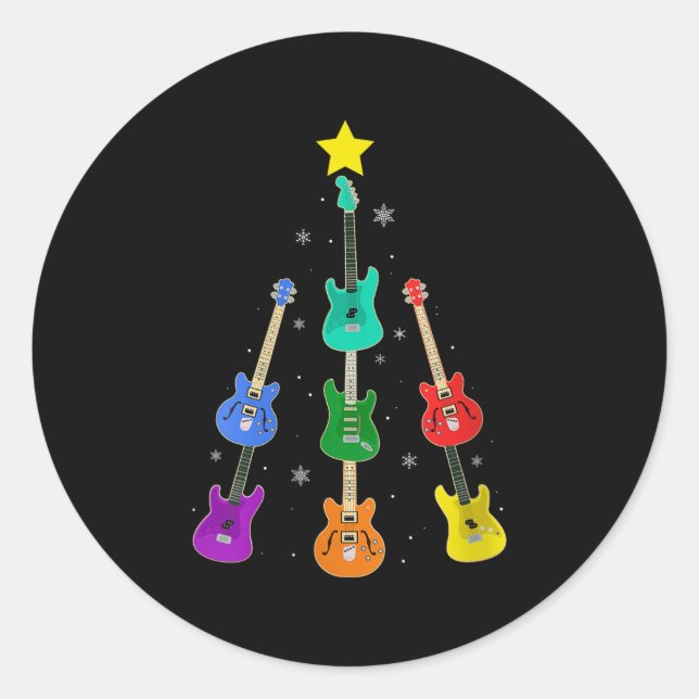 Womens Guitar Christmas Tree Musical Guitar Lovers Runder Aufkleber (Vorderseite)