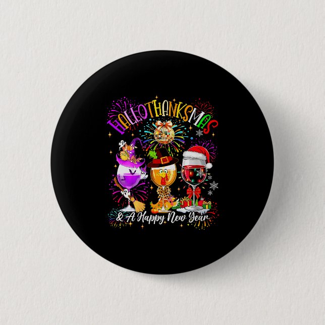 Womens Hallothanksmas &amp; A Happy New Year Firew Button (Vorderseite)