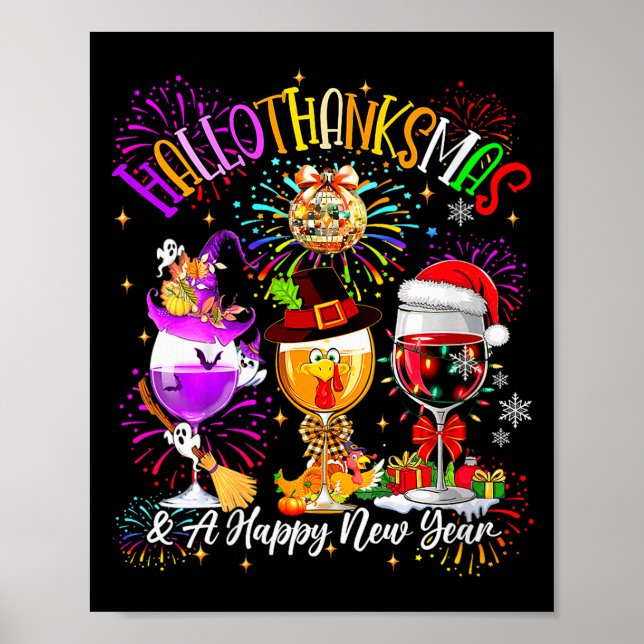 Womens Hallothanksmas &amp; A Happy New Year Firew Poster (Vorne)