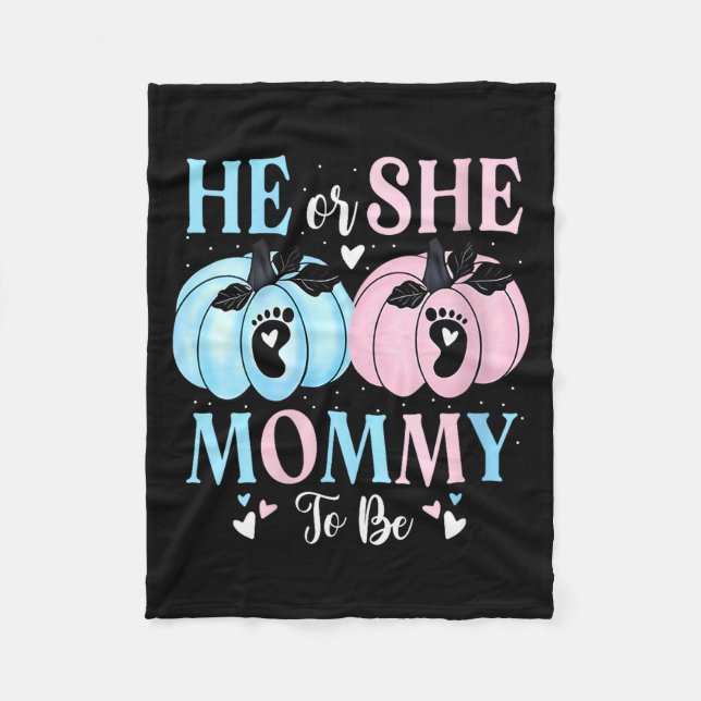 Womens Halloween Pumpkin Gender Reveal He Or She M Fleecedecke (Vorderseite)