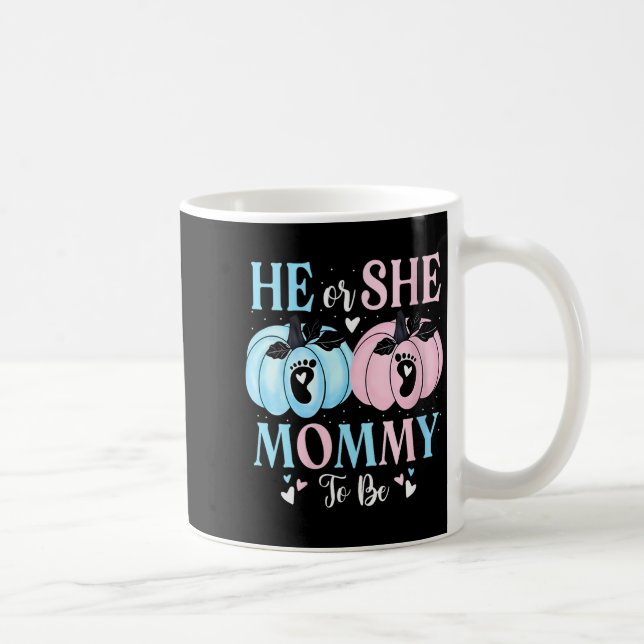 Womens Halloween Pumpkin Gender Reveal He Or She M Kaffeetasse (Rechts)
