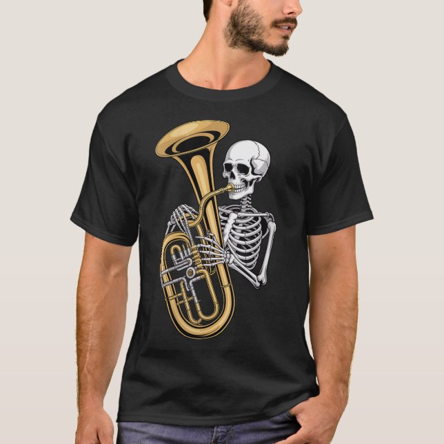 Womens Halloween Skeleton Tuba Tubist V-neck  T-Shirt (Vorderseite)