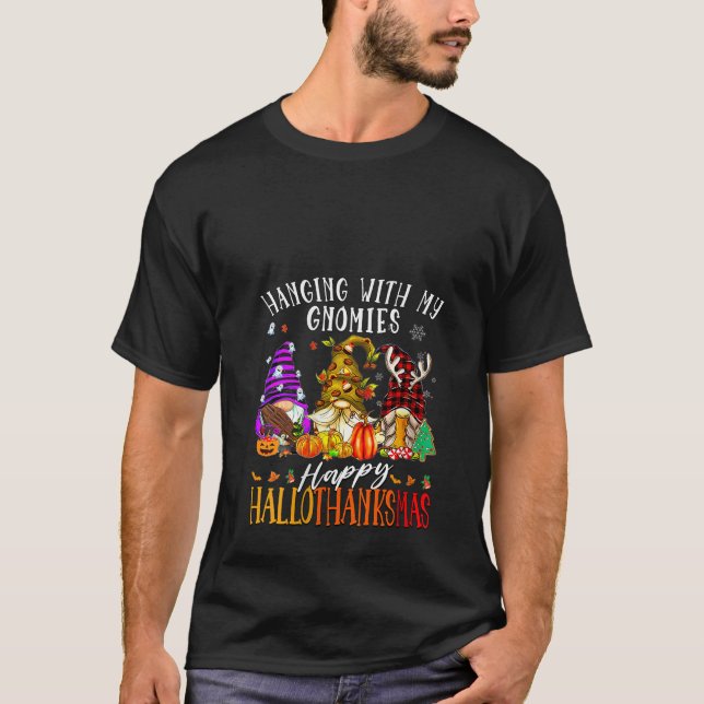 Womens Hanging With My Gnomies Happy Hallothanksma T-Shirt (Vorderseite)