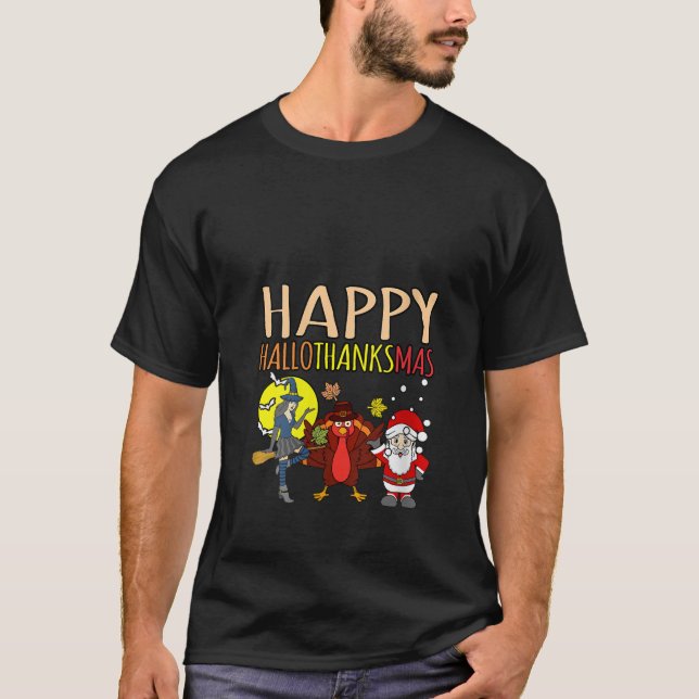 Womens Happy Hallothanksmas Christmas Halloween Th T-Shirt (Vorderseite)