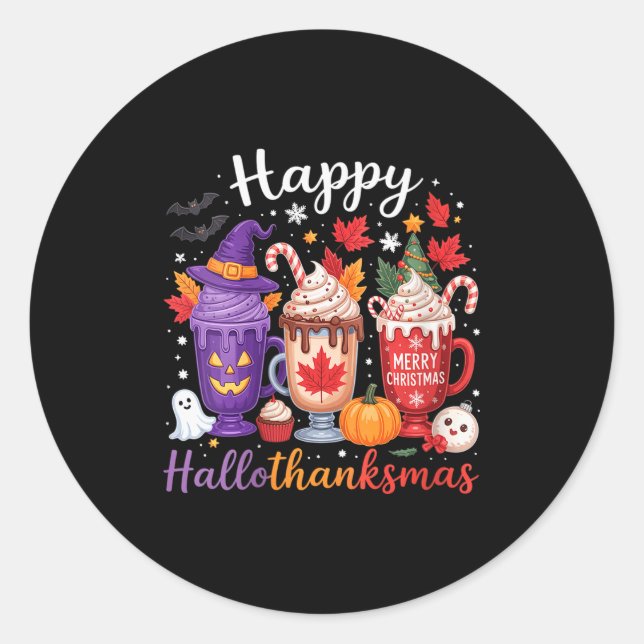 Womens Happy Hallothanksmas Coffee Lover Halloween Runder Aufkleber (Vorderseite)