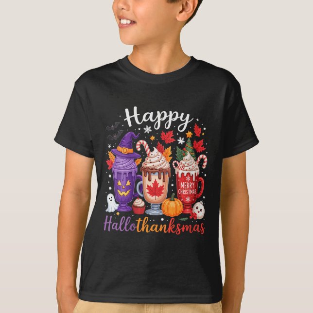 Womens Happy Hallothanksmas Coffee Lover Halloween T-Shirt (Vorderseite)