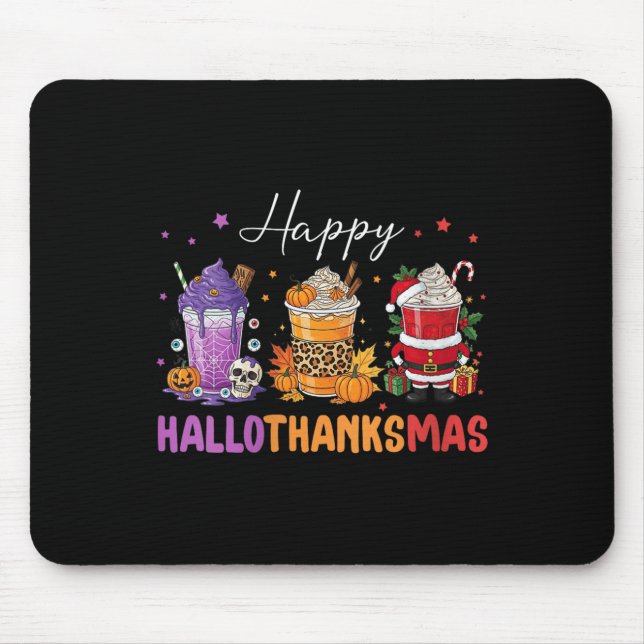 Womens Happy Hallothanksmas Halloween Thanksgiving Mousepad (Vorne)