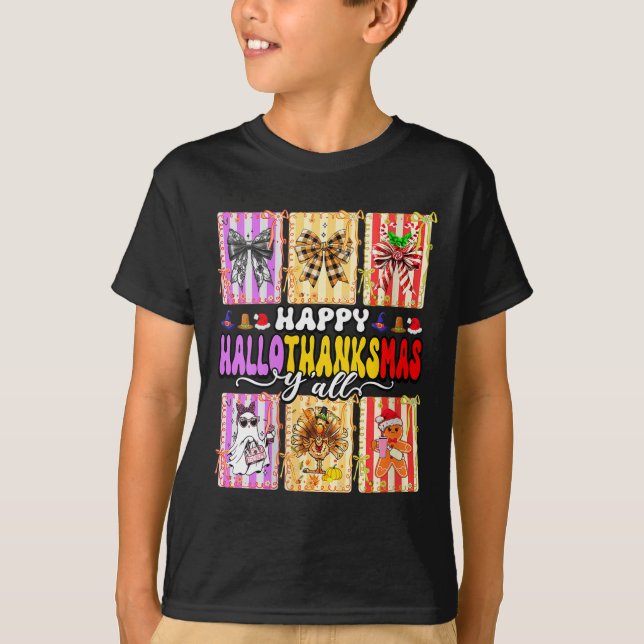 Womens Happy Hallothanksmas Y’all Funny Holiday Ma T-Shirt (Vorderseite)